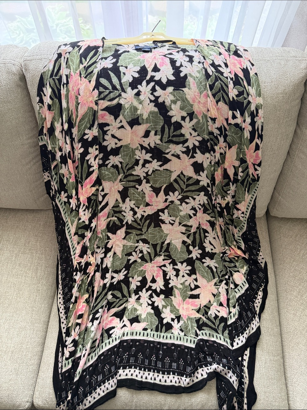 American Eagle Outfitters Black Floral Swim Coverup with Pink & Green